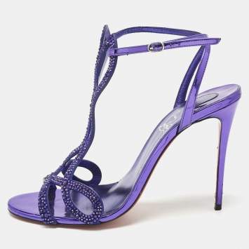 Christian Louboutin Purple Crystal Embellished Suede Double L Sandals Size 40.5