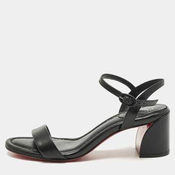 Christian Louboutin Black Leather Miss Jane Ankle Strap Sandals Size 39