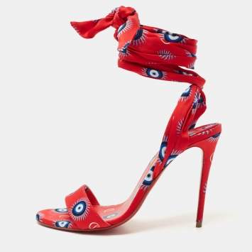 Christian Louboutin Red/Blue Evil Eye Satin Sandale Du Desert Sandals Size 37