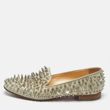 Christian Louboutin Grey Suede Leather Rolling Spikes Loafers Size 39