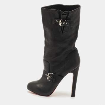 Pre Owned Christian Louboutin Black Leather Flanavec Mid Calf Boots Size 40