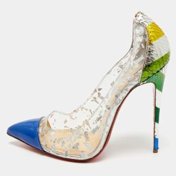 Christian Louboutin Multicolor PVC and Snakeskin Embossed Leather Debout Pumps Size 40
