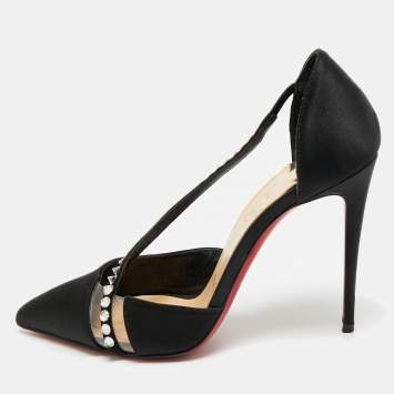 Christian Louboutin Black Satin and PVC Krystal Cross Pumps Size 36.5
