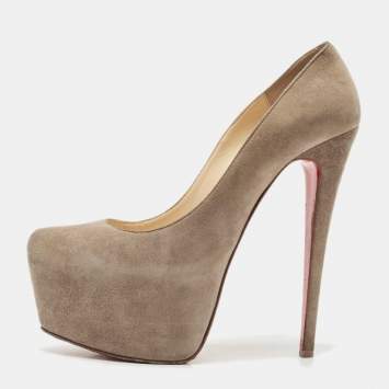 Pre Owned Christian Louboutin Grey Suede Daffodile Pumps Size 39.5