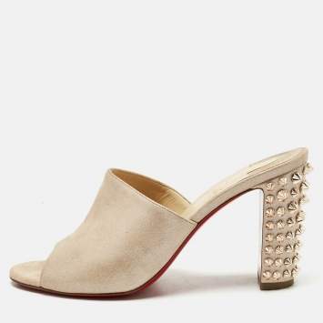 Christian Louboutin Beige Metallic Embossed Suede Mulondon Slide Sandals Size 40.5