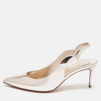Christian Louboutin Metallic Rose Pink Leather Hot Chick Slingback Pumps Size 39