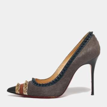 Pre Owned Christian Louboutin Multicolor Calfhair and Leather Malabar Hill Pumps Size 38.5
