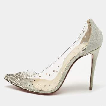 Pre Owned Christian Louboutin Silver PVC Degrastrass Pumps Size 38