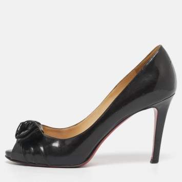Pre Owned Christian Louboutin Dark Brown Patent Leather Madame Butterfly Peep Toe Pumps Size 36