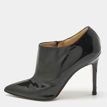 Pre Owned Christian Louboutin Black Patent Leather Ankle Length Boots Size 37