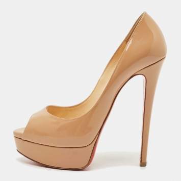 Pre Owned Christian Louboutin Beige Patent Leather Lady Peep Peep Toe Pumps Size 37