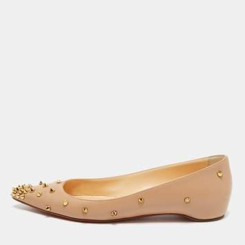 Pre Owned Christian Louboutin Beige Leather Degraspike Ballet Flats Size 35.5