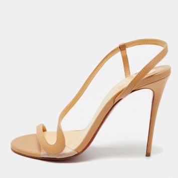 Pre Owned Christian Louboutin Beige Leather and PVC Rosalie Slingback Sandals Size 38