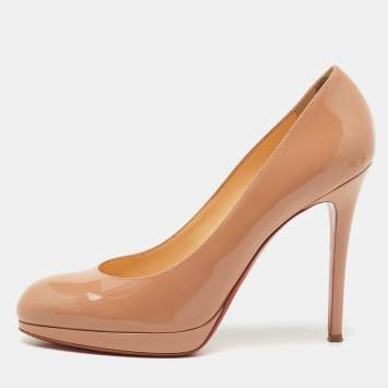 Pre Owned Christian Louboutin Beige Patent Leather New Simple Pumps Size 39