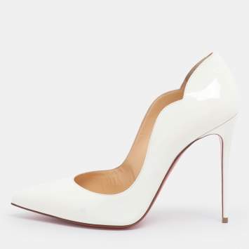 Pre Owned Christian Louboutin White Patent Leather Hot Chick Pumps Size 39.5