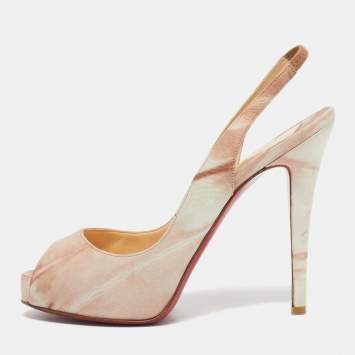 Pre Owned Christian Louboutin Beige Nubuck Leather Private Number Slingback Sandals Size 36