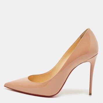 Pre Owned Christian Louboutin Beige Patent Leather So Kate Pumps Size 37