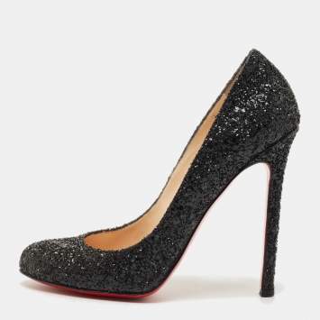 Pre Owned Christian Louboutin Black Glitter Lady Lynch Pumps Size 37