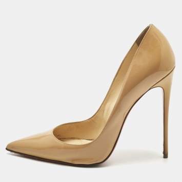 Pre Owned Christian Louboutin Beige Patent Leather So Kate Pumps Size 42