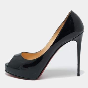 Pre Owned Christian Louboutin Black Patent Leather Very Prive Peep Toe Pumps Size 39.5