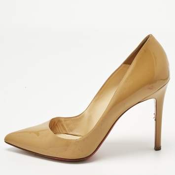 Pre Owned Christian Louboutin Beige Patent Leather Pigalle Pumps Size 39