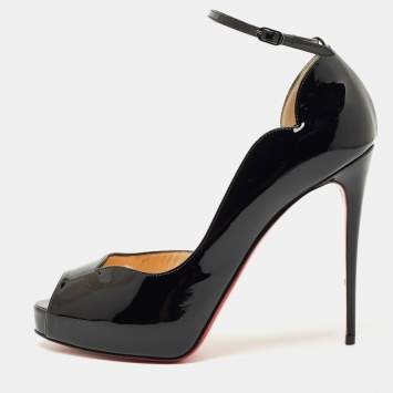 Pre Owned Christian Louboutin Black Patent Leather Round Chick Alta Platform Pumps Size 39.5