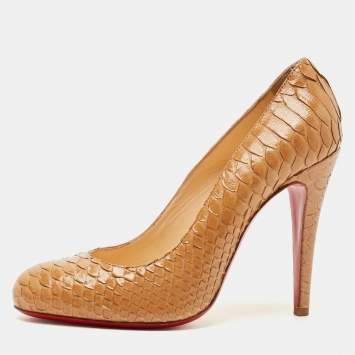 Pre Owned Christian Louboutin Beige Python Leather New Simple Pumps Size 38