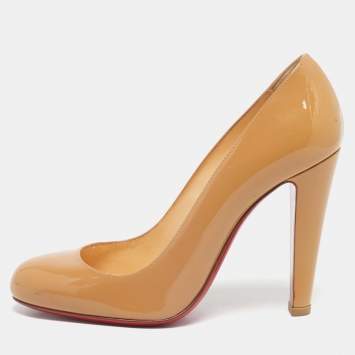 Pre Owned Christian Louboutin Beige Patent Leather Simple Pumps Size 36.5