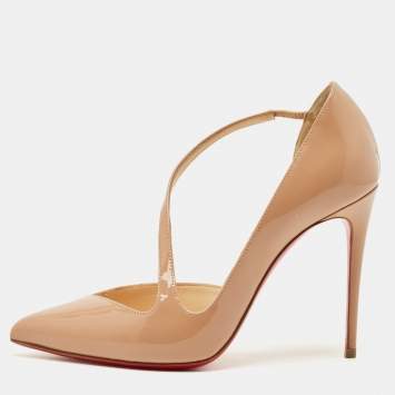 Pre Owned Christian Louboutin Beige Patent Jumping Pumps Size 35.5