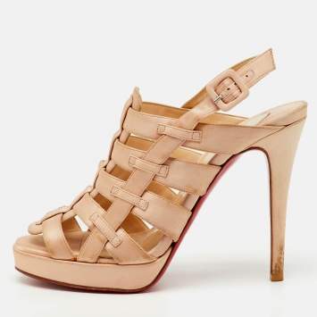 Pre Owned Christian Louboutin Peach Satin Paquita Ankle Strap Sandals Size 39.5