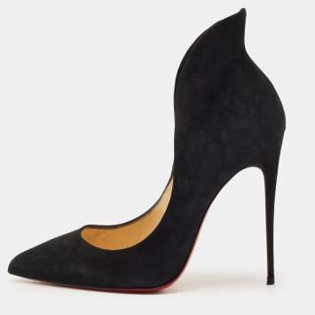 Pre Owned Christian Louboutin Black Suede Mea Culpa Pumps Pointed Toe Size 38.5
