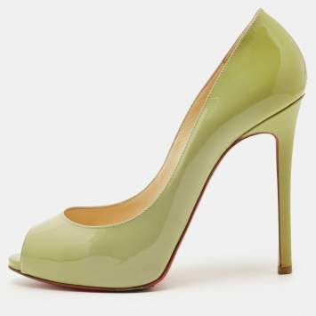 Pre Owned Christian Louboutin Green Patent Leather Flo Peep Toe Pumps Size 39