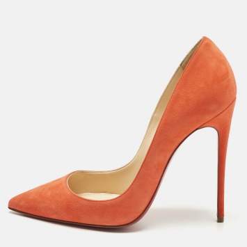 Pre Owned Christian Louboutin Orange Suede So Kate Pumps Size 38