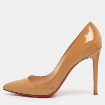 Pre Owned Christian Louboutin Beige Patent Leather Pigalle Pumps Size 39