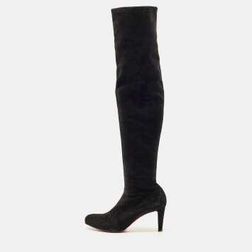 Pre Owned Christian Louboutin Black Suede Riding Over The Knee Length Boots Size 40.5