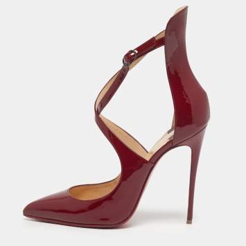 Pre Owned Christian Louboutin Burgundy Patent Leather Marlenarock Pumps Size 39.5