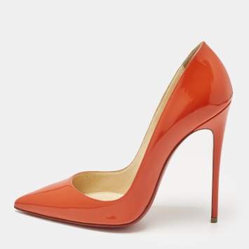 Pre Owned Christian Louboutin Orange Patent Leather So Kate Pumps Size 38