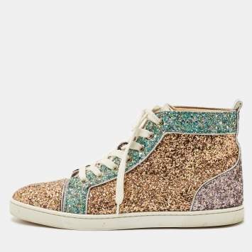 Pre Owned Christian Louboutin Multicolor Glitter Bip-Bip High Top Sneakers Size 40