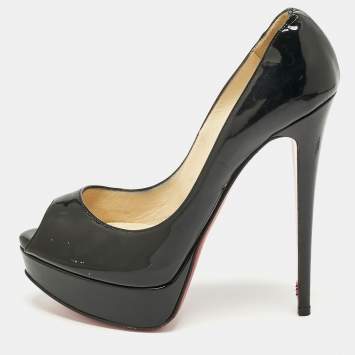 Pre Owned Christian Louboutin Black Patent Leather Lady Peep Toe Pumps Size 38