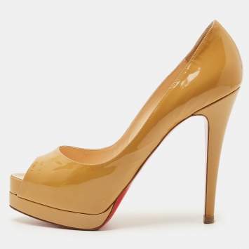 Pre Owned Christian Louboutin Beige Patent Leather Palais Royal Platform Pumps Size 40.5