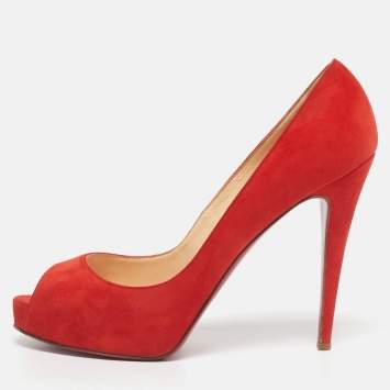 Pre Owned Christian Louboutin Red Suede Very Prive Peep Toe Pumps Size 41