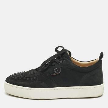 Pre Owned Christian Louboutin Black Suede Happyrui Spikes Sneakers Size 45