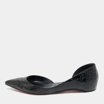 Pre Owned Christian Louboutin Croco Embossed Leather Iriza Ballet Flats Size 37.5