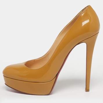 Pre Owned Christian Louboutin Beige Patent Leather Bianca Platform Pumps Size 39.5