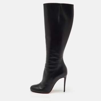 Pre Owned Christian Louboutin Black Leather Botalili Knee Length Boots Size 38