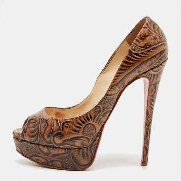 Pre Owned Christian Louboutin Brown Leather Altadama Platform Pumps Size 38.5
