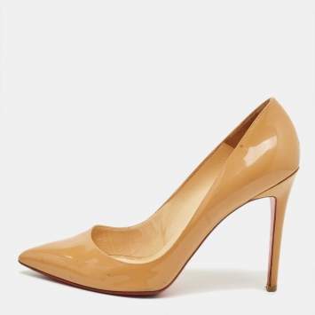 Pre Owned Christian Louboutin Beige Patent Leather So Kate Pumps Size 41