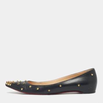 Pre Owned Christian Louboutin Black Leather Malabar Hill Ballet Flats Size 40