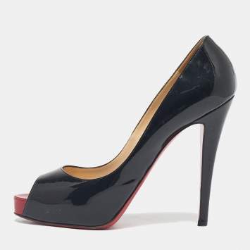 Pre Owned Christian Louboutin Black Patent Leather Very Prive Peep Toe Pumps Size 40
