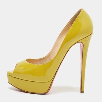 Pre Owned Christian Louboutin Green Patent Leather Lady Peep Pumps Size 38